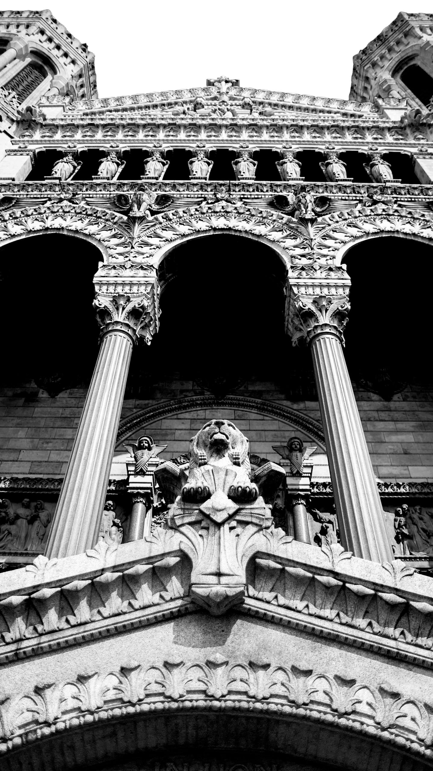 Low Angle Shot of the Lion Sculpture, Notre Dame de Fourviere, Lyon, France